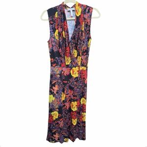 Erdem Midi Dress Size 6‎ Floral Deep V-Neck Sheath Pencil Stretchy Designer